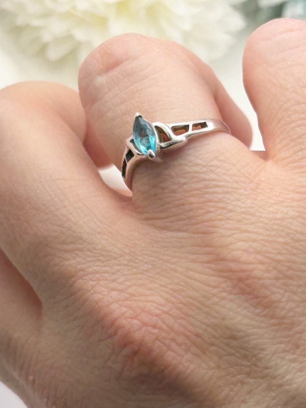 Vintage Sterling Silver 925 Marquise Swiss Blue Topaz Ring Size 6 1/2 6.5